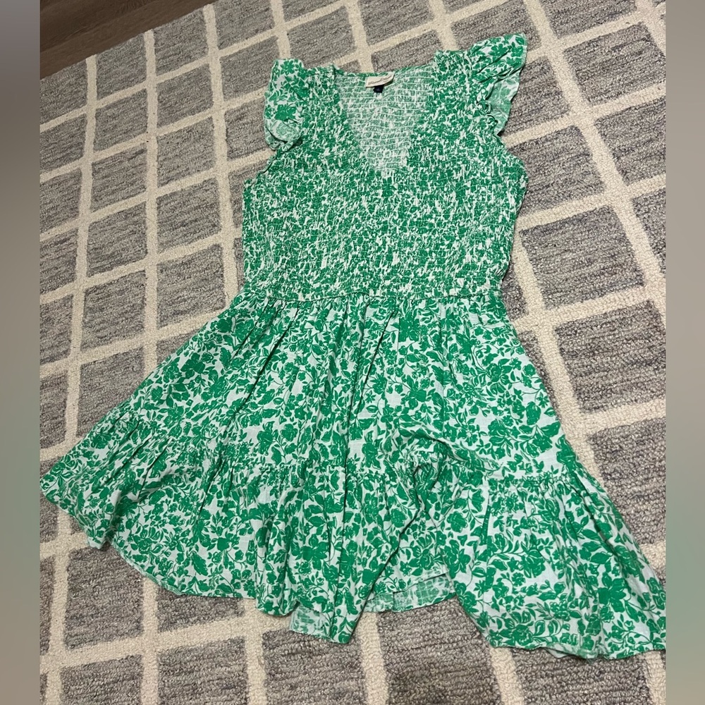 V neck green floral dress